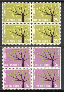 Luxembourg Scott 386-87 MNHOG Blocks of 4 - 1962 EUROPA Issue - SCV $3.00