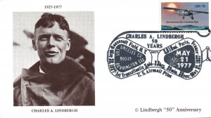 CHARLES A. LINDBERGH 1927 - 1977 LINDBERGH 50 ANNIVERSARY EVENT CACHET COVER