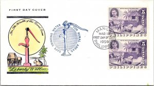 Philippines FDC 1956 - Liberty Well - 2x5c Stamp - Pair - F43315