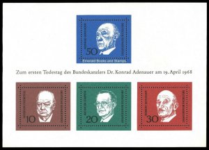 Sc. 982 1st anniversary of the death of Chancellor Adenauer 1968 MNH