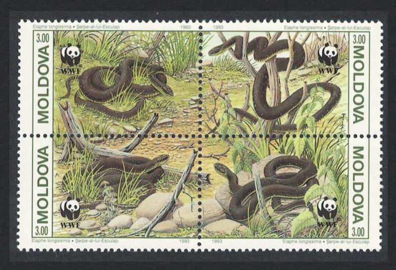 Moldova WWF Aesculapian Snake 4v Block of 4 SG#57-60 MI#50-53 SC#72a-d