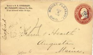 United States Ohio Mount Pleasant 1886 large cds, target  Postal Stationery E...