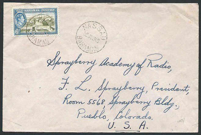 BAHAMAS 1948 cover to USA - GVI 6d - Nassau cds............................46858