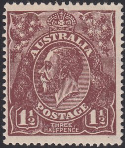 Australia 1918-23 MH Sc #63 1 1/2p George V brown Variety