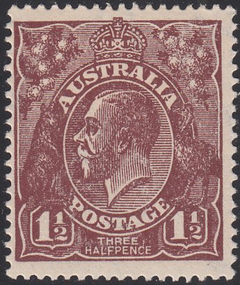 Australia 1918-23 MH Sc #63 1 1/2p George V brown Variety