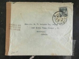 1940 Singapore Malaya Censored Commercial Cover To Nc Polson Montreal Canada
