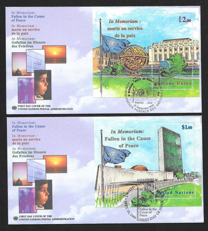 UNITED NATIONS FDCs (3) Complete SS Set In Memoriam Cause of Peace 1999 UNPA