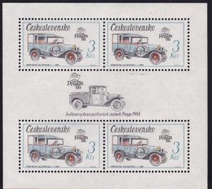 Czechoslovakia 1987  Postal Van & Vintage Locomotive Sheet of 4 Prague'88  FINE