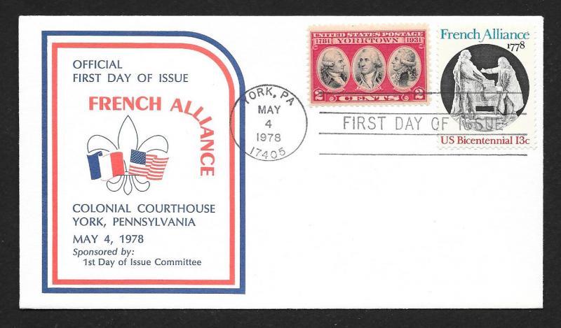 UNITED STATES FDC 13¢ French Alliance COMBO 1978 York