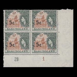 Basutoland 1961 (MNH) 5c/6d Herd Boy with Lesiba plate 2B–1 block, type I ...