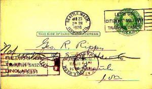 United States, Washington, Government Postal Card, Auxiliary Markings