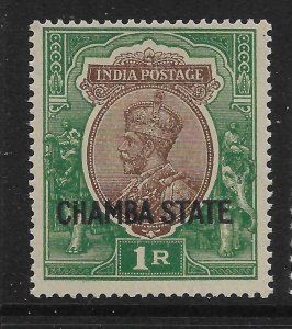 INDIA-CHAMBA SG75 1928 1r CHOCOLATE & GREEN MTD MINT