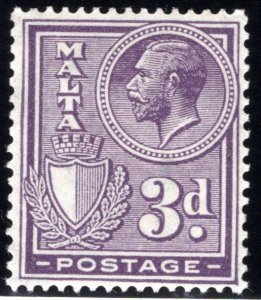 137 Malta, King George, 3p, dark violet, MLHOG, F/VF