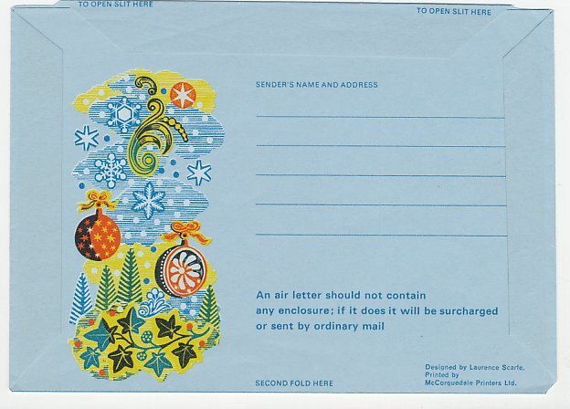 Postal stationery GB / UK 1972 Christmas decorations