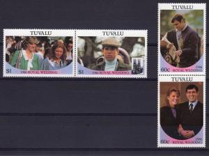 Tuvalu 1986 Sc#381/382 Wedding Prince Andrew and Sarah Ferguson 2 Pairs (4) MNH