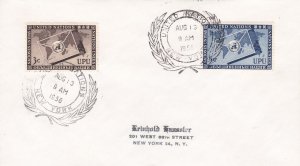 United Nations New York # 17-18, Large Hand Stamped Cancels Dated 8-13, 1956