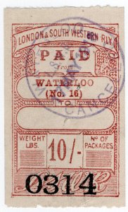 (I.B) London & South Western Railway : Paid Parcel 10/- (Waterloo) 