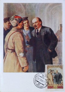 1958 Russia Vintage Postcard Lenin with the Red Guards in Smolny Stamp 20761-