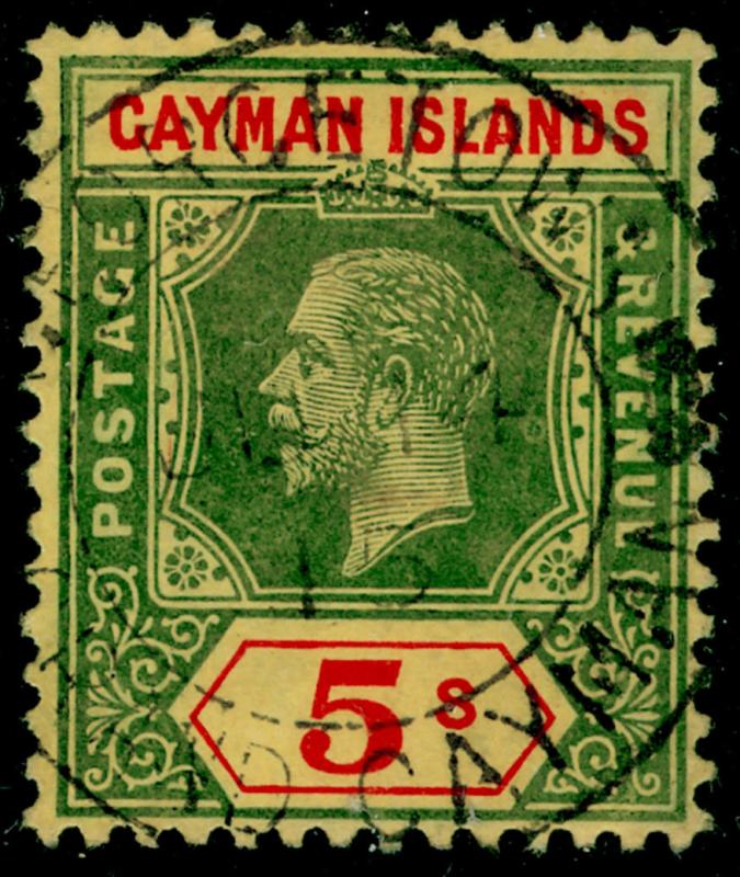 CAYMAN ISLANDS SG51, 5s green & red/yellow, FINE used. Cat £170.