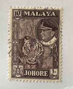 Malaya Johore 1960 Scott 163 used - 10c, Sultan Ibrahim  &   Tiger