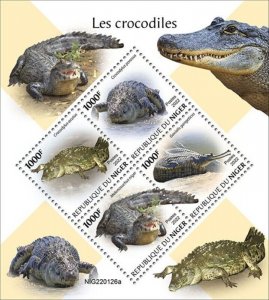 Niger - 2022 Crocodiles, Saltwater, Black Caiman - 4 Stamp Sheet - NIG220126a