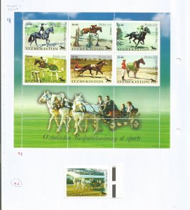 UZBEKISTAN - 2000 - Horses in Sport - Perf Single Stamp & 6v Sheet - M L H