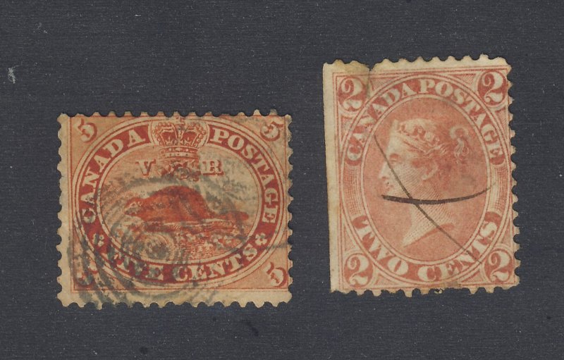 2x Canada Older Used Stamps #15-5c Beaver Fine #20-2c Victoria VG PP GV= $120.00