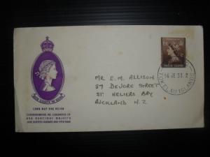 Tokelau Islands 1953 Cacheted Cover 3d Coronation Takaofo To New Zealand (10bdf)