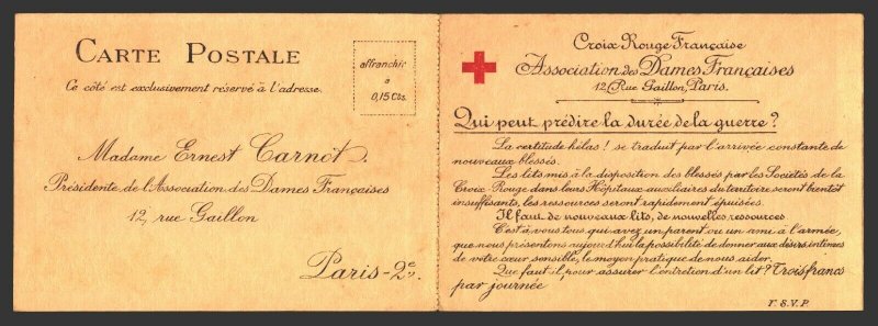 Red Cross WWI original period stationery card France unused