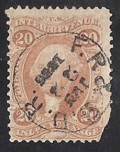 #R42C 20 cents Inland Exchange 1865 Revenue Stamp used F