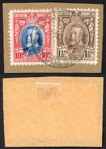 Southern Rhodesia SG22 SG16c 10d and 1 1/2d values Perf 12 Used on Piece