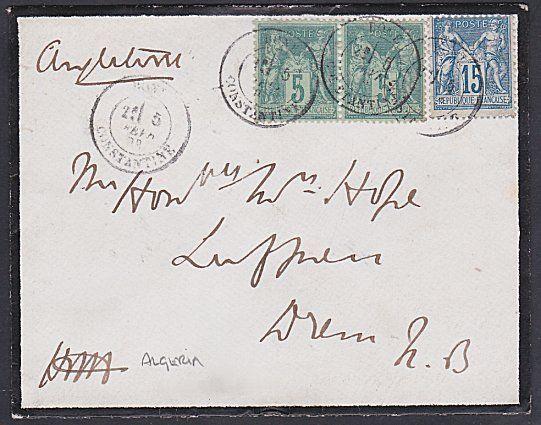 FRANCE USED IN ALGERIA 1883 cover BONE / CONSTANTINE cds to Scotland.......53668