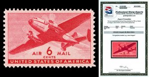 Scott C25 1941 6c Transport Airmail Issue Mint NH Graded Superb 98 with PSE CERT