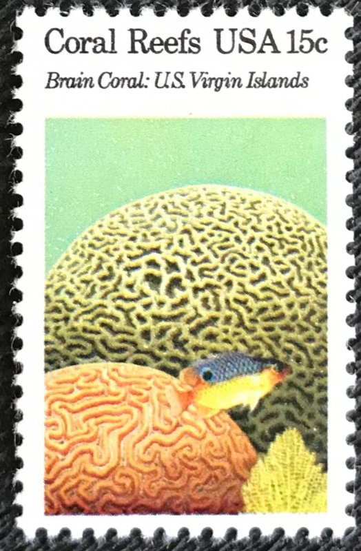 US #1827 MNH Single Brain Coral/Beaugregory Fish SCV $.30 L42