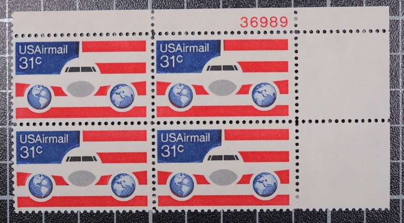 Scott C90 - 31 Cents Plane & Flag MNH - Plate Block Of 4 UR 36989 SCV - $2.60