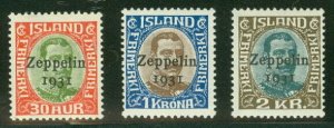 ICELAND #C9-11 (162-4) Complete Zeppelin Ovpt set, og, NH, VF, Scott $290.00