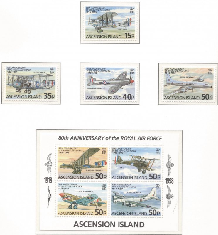 ASCENSION 1998 RAF 80th Anniversary; Scott 697-701, SG 742-46; MNH
