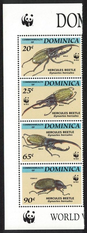 Dominica WWF Hercules Beetle Strip of 4v Logo 1994 MNH SC#1647-1650