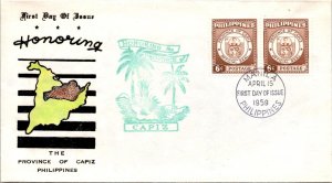 Philippines FDC 1959 - Province of Capiz - 2x6c Stamp - Pair - F43374