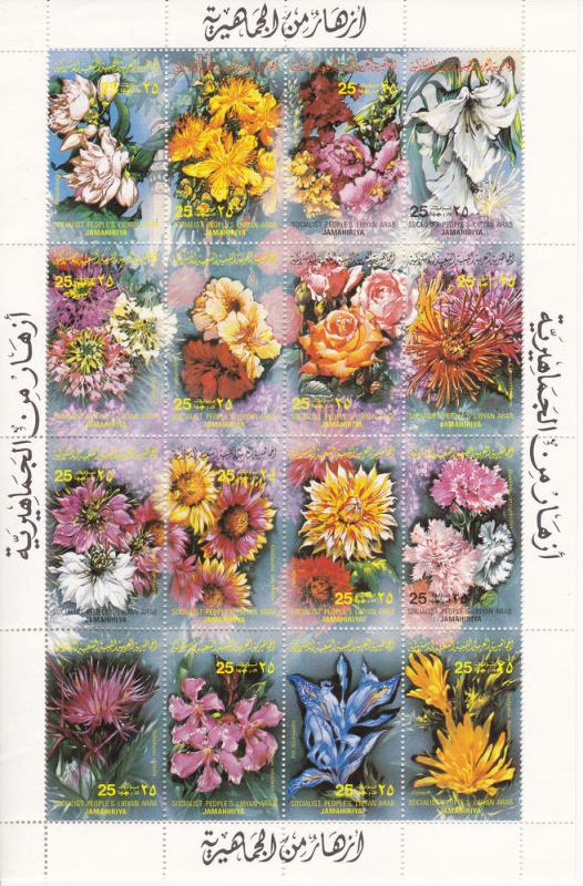 Libya # 1052, Flowers Full Sheet, Mint NH