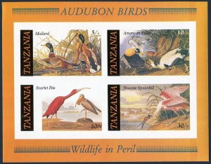 Tanzania 309a imperf, MNH. Mi Bl.55B. Audubon's birds 1986. Mallard, Smpoonbill,