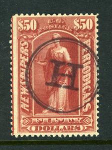 PR124 $50 Newspaper Stamp ab (USED)  GREAT CANCEL  - cv$225.00++