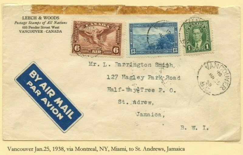 FAM 5 to JAMAICA via Miami Kingston, 1938  cover Canada