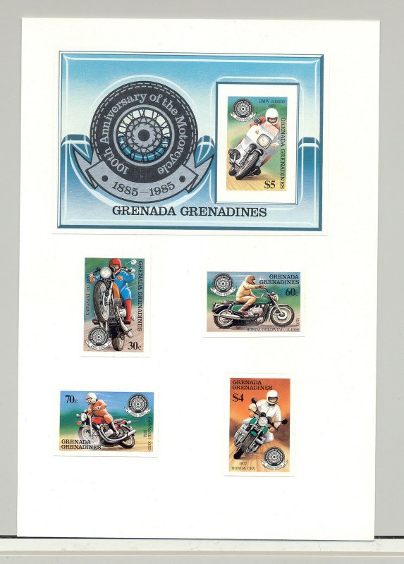 Grenada Grenadines #642-646 Motorcycles 4v & 1v S/S Imperf Proofs on 1v Card