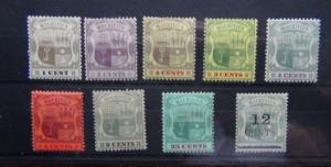 Mauritius 1900 - 05 values to 25c MM 1902 12c on 18c MM 8c toned gum