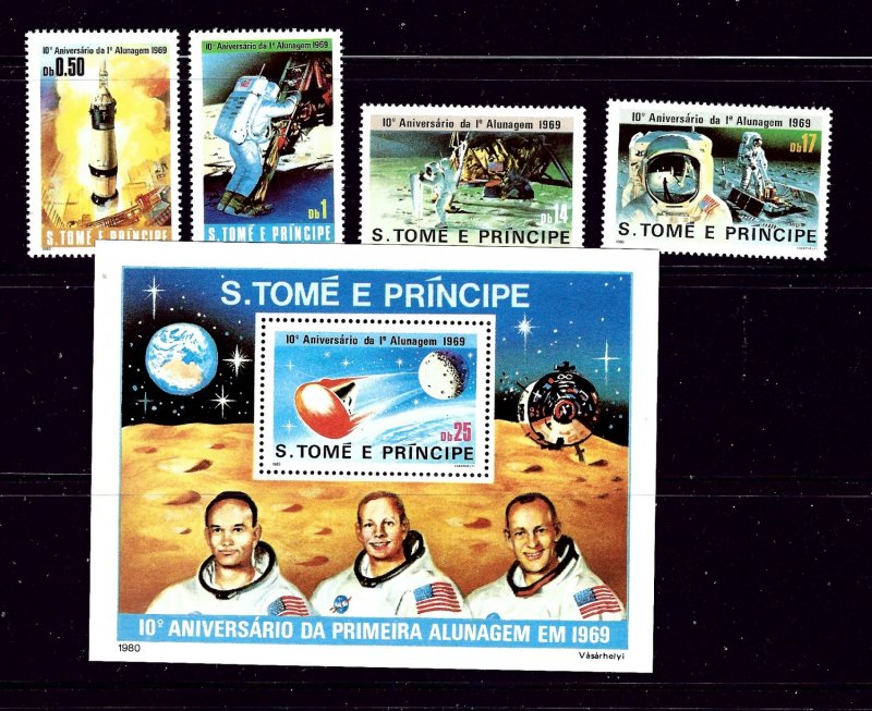 St Thomas and Prince is 578 - 82 MNH 1980 Anniv of first Moon Landing