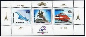 Mongolia 1740 ac,1741 sheets,MNH.PhilEXFRANCE-1989.Concorde jet,High-speed train