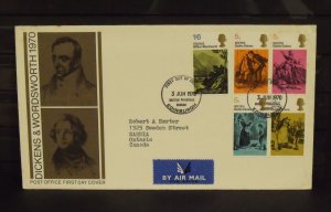 15429   GREAT BRITAIN   FDC # 617-621     Dickens & Wordsworth