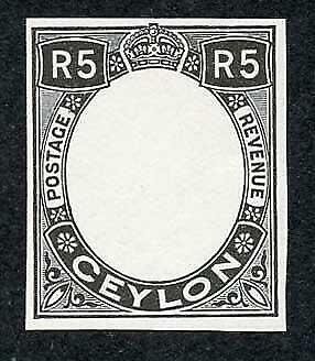 Ceylon 1927 5R Die Proof (Frame only) on Surfaced Paper 