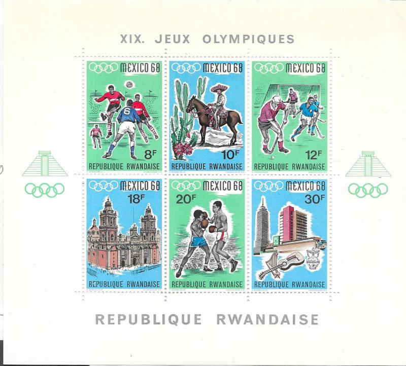 Rwanda #254  1968 Olympics Souvenir Sheet of 6 (MNH) CV $11.00